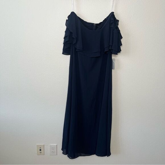 NEW Lulu's Navy Off-the-Shoulder Ruffled Maxi Dress Gown Size Large - Picture 6 of 11